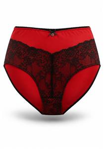Oola Lingerie Tonal Lace High Waist Brief Red Black